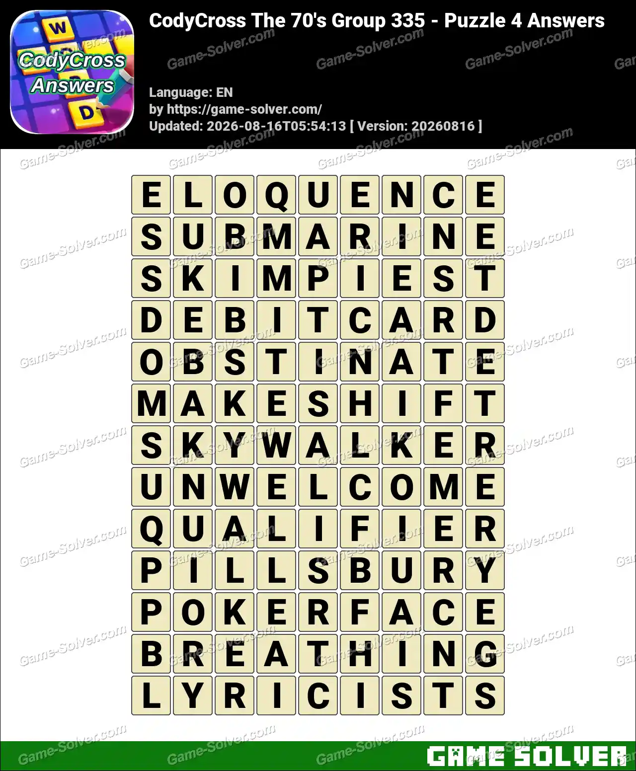 CodyCross The 70’s Group 335 – Puzzle 4 Answers